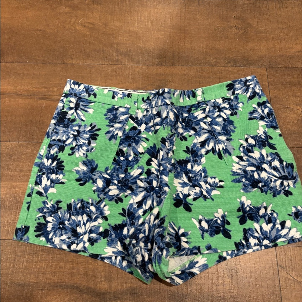 J. Crew Green and Blue Floral High Waist Shorts